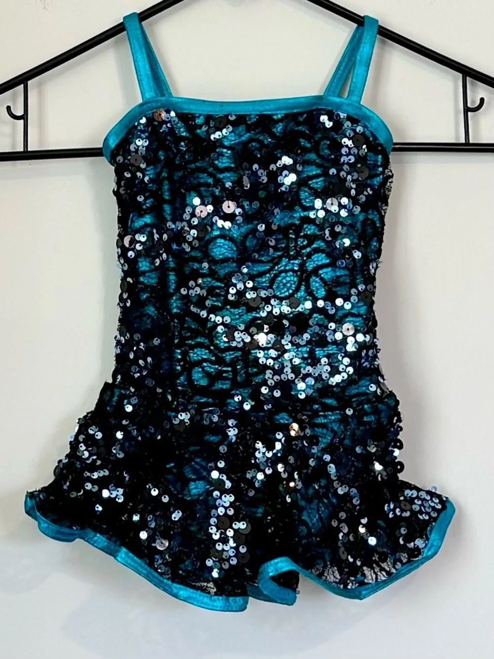 NEW Peacock Blue Sequin Tutu Dress Kids Dance Costume with Sparkle Tutu - SC